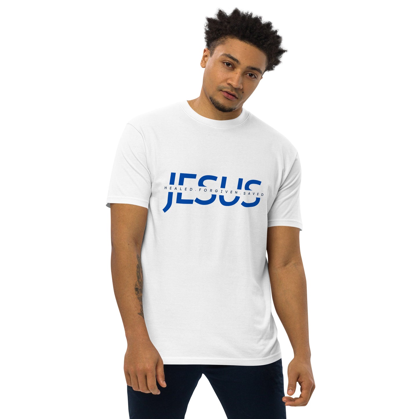 Jesus Healed Forgiven Saved Unisex Tee- Navy